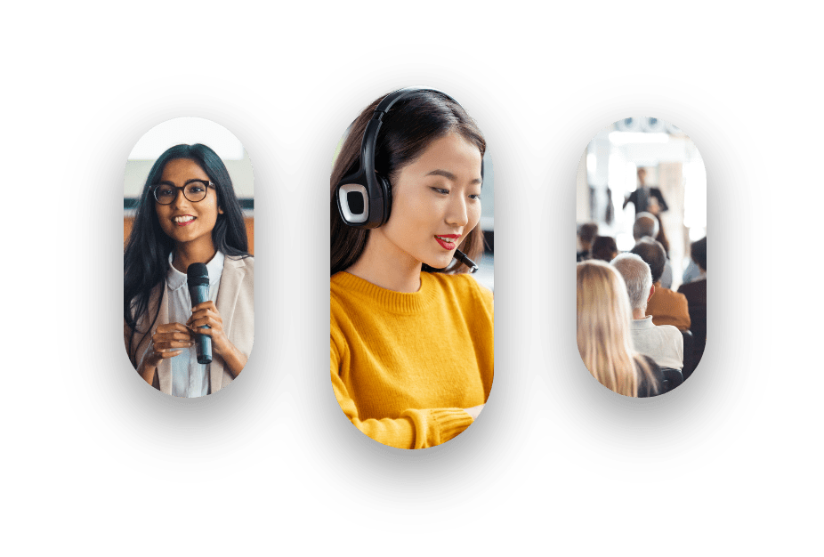 Interprefy | Use Cases Page | Speaker, interpreter, audience at an event
