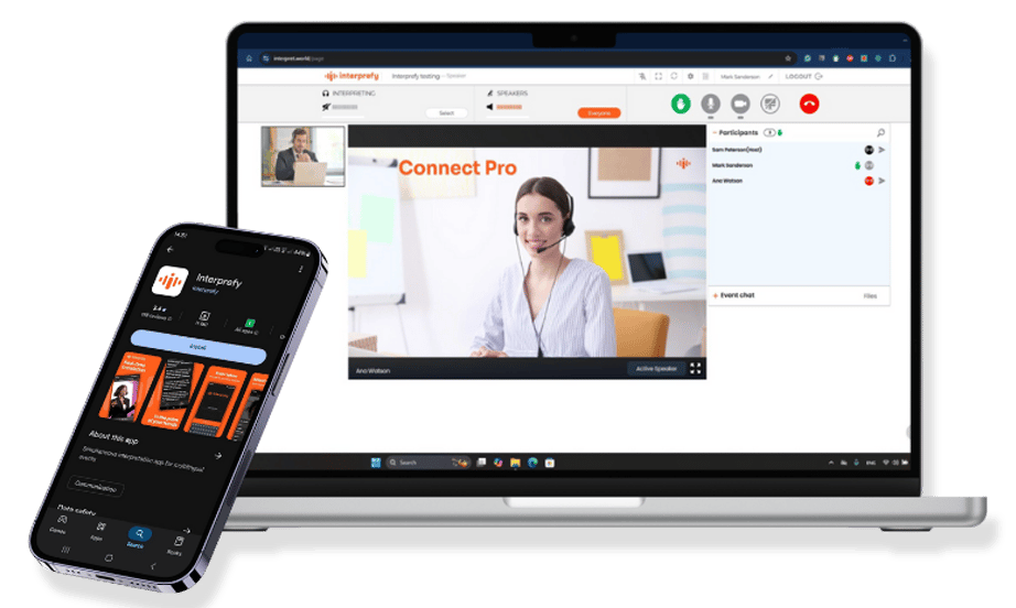 An image of interprefy mobile applicationad web interface 