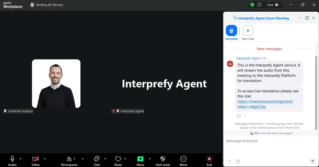 Interprefy Agent for Zoom